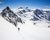 In primavera, la salita al Gran Zebrù, è sicuramente la più ambita da tutti gli scialpinisti che arrivano da vari paesi europei.
Sullo sfondo il monte Cevedale